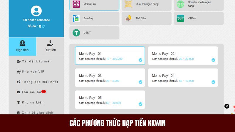 Các phương thức nạp tiền Kkwin cho thành viên