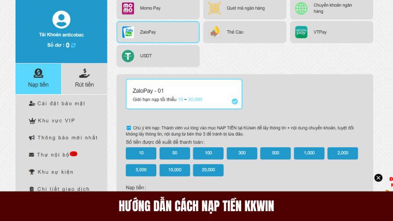 Hướng dẫn cách nạp tiền Kkwin cho thành viên mới